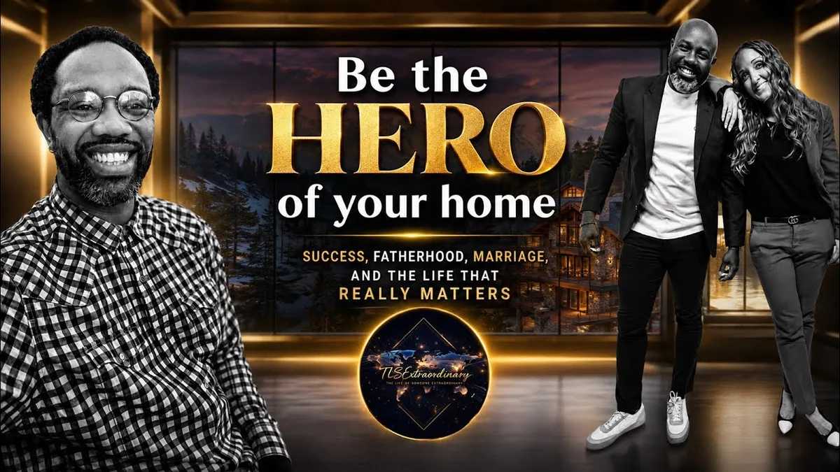 Episode artwork: Be the Hero of Your Home. Host Tiyon L. Simpson at left, Hugo Maynard and Shannon Roy at right.